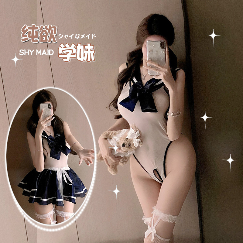 Sexy Lingerie with Open-Crotch Design, No Need to Take Off, Puffy Skirt Sailor Uniform, Campus Temptation Pure Desire Uniform for Women