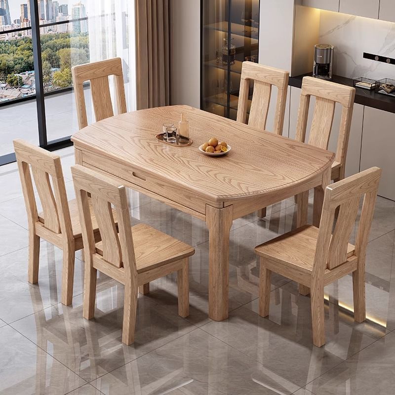 Ash Wood Dining Table, Foldable and Extendable, All Solid Wood, Round Table for Home Use, Suitable for Large and Small Households, Rectangular Dining Table