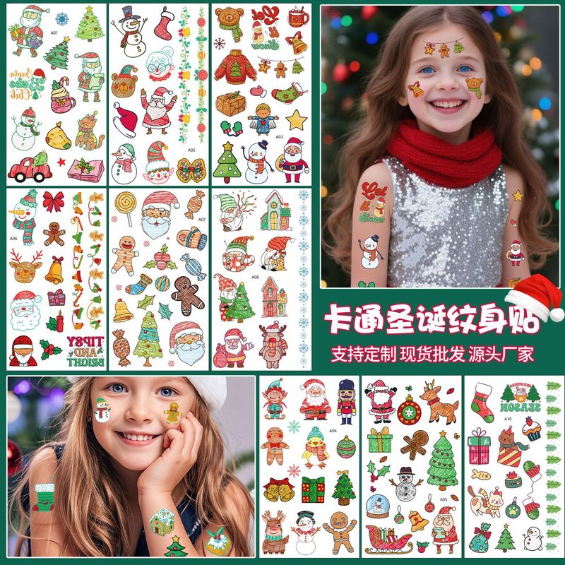 Cross-Border New Christmas Tattoo Stickers for Children, Cartoon Santa Claus and Reindeer Holiday Party Temporary Tattoo Stickers