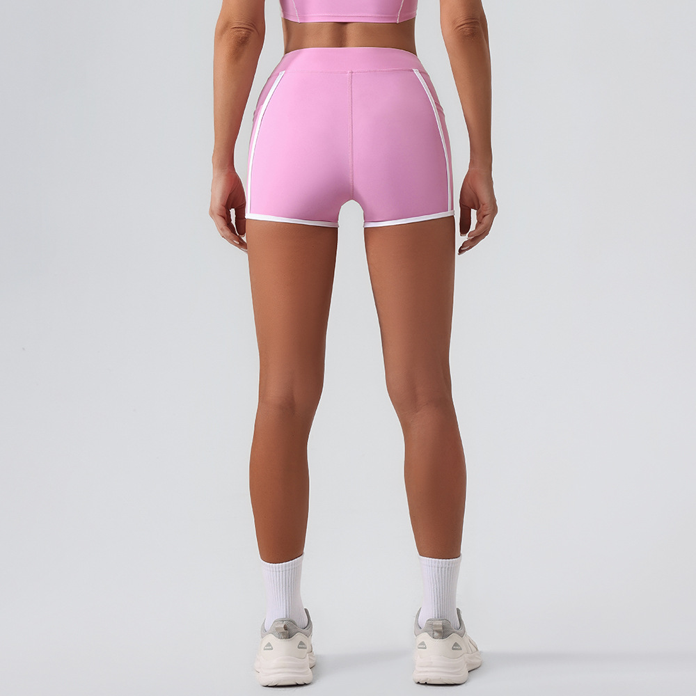 2025 pantalones cortos de yoga europeos y estadounidenses, cintura alta, abdomen cerrado, caderas rápidas, secado rápido, alta elasticidad, pantalones de fitness de tres puntos, pantalones de pantalonado