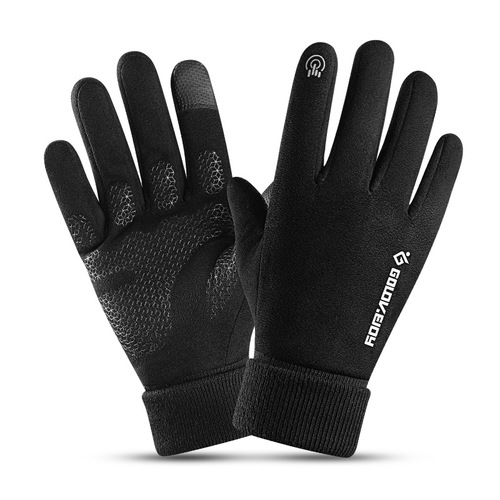 Winter suede gloves men's outdoor cycling touch screen plus velvet thickening cycling windproof and cold winter warm gloves