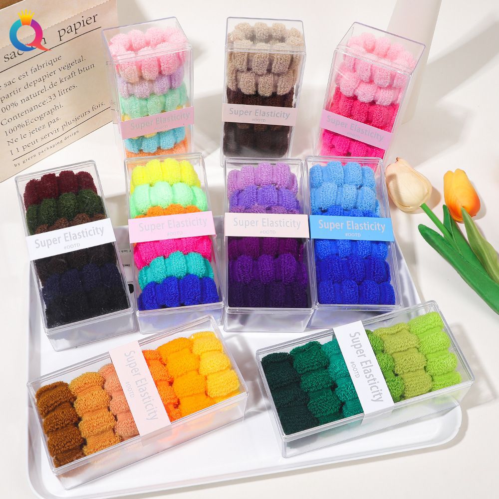 Banda para el cabello anillo de toalla elástico alto banda para el cabello sin costuras gran cabeza gruesa cuerda en caja banda de goma Simple color caramelo verano