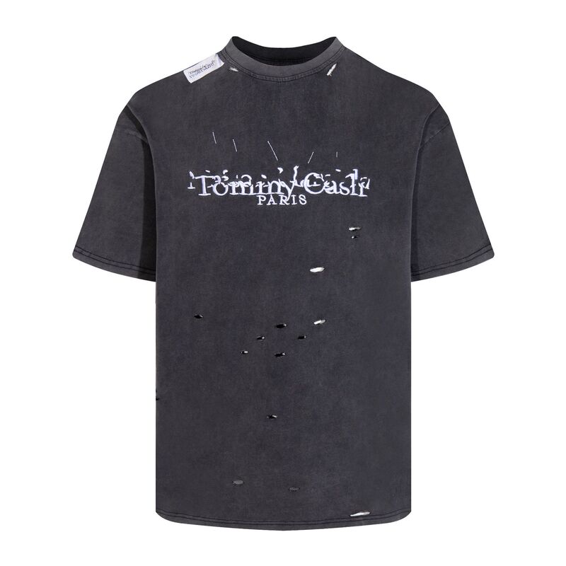 Margiela Cross-Border Mm624Ss Margiela Co-Branded Tommy Letter Embroider Heavy-Duty Washed Ripped Short-Sleeved T-Shirt