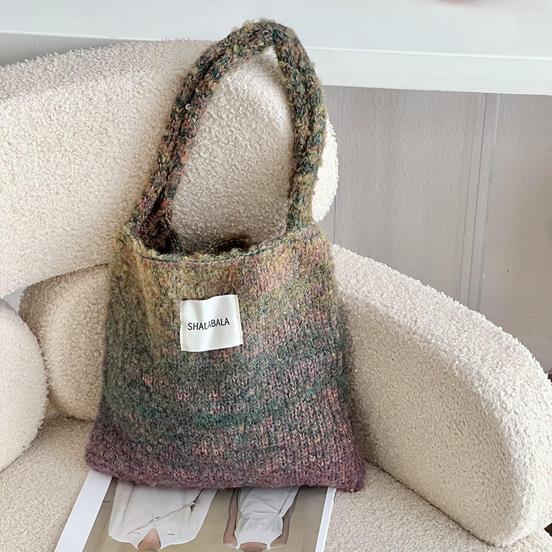 Bolso cuadrado pequeño bolso de mujer gradiente retro lujo ligero nicho diseño bolso de lana de punto nuevo bolso de hombro