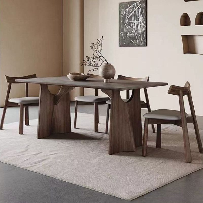 Nordic Solid Wood Dining Table and Chairs, Light Luxury, Simple Dining Table, Modern Household, Antique White Wax Rectangular Slate Combination