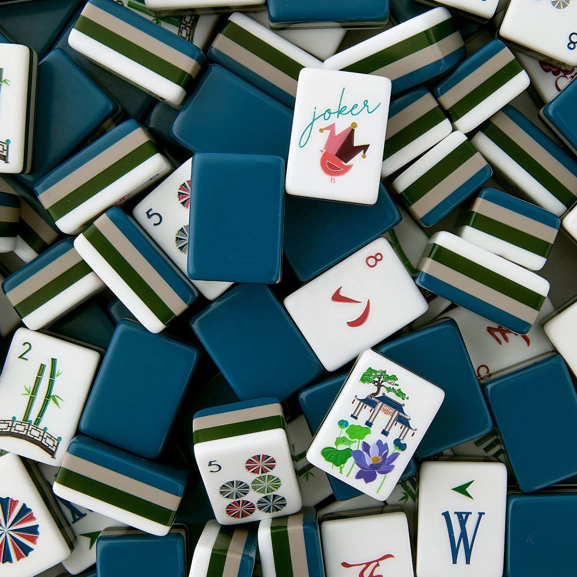 In-Stock New Model American Four-Layer Acrylic Blue Hand-Painted Mahjong Tiles Cross-Border Wholesale for Europe and America