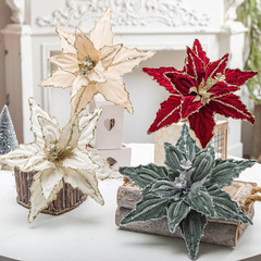 クロスボーダーの人気高級26cmクリスマスの花の赤い金色のスパンコールの綿布は偽の花のクリスマスツリーの装飾の挿し木をシミュレーションします。