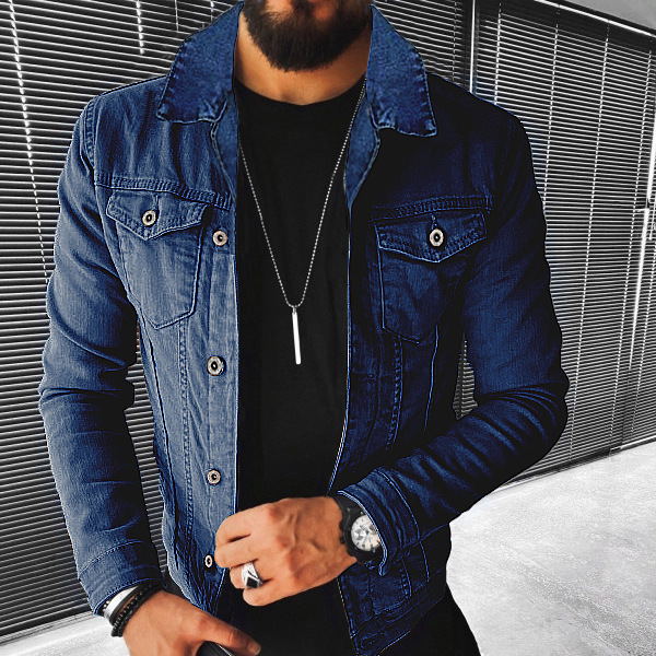 Herren Jeansjacke Mit Revers Im Dunklen Stil Für Herbst Winter_voghion.com
