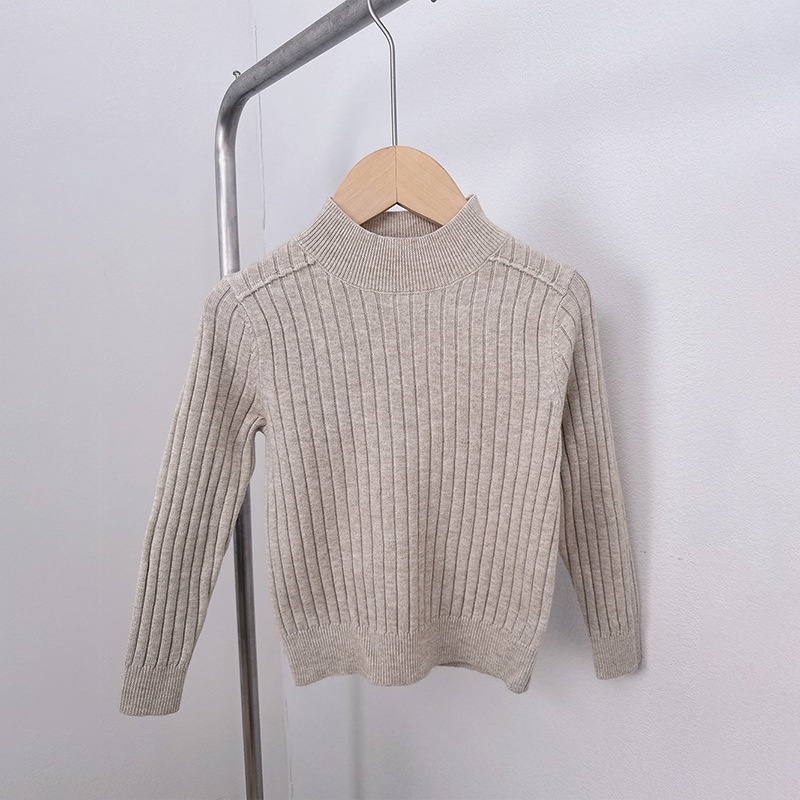 Suéter para niñas 2025 principios de otoño nuevo estilo blusa de bebé camisa de fondo invierno cálido suéter de punto para niños de cuello medio alto