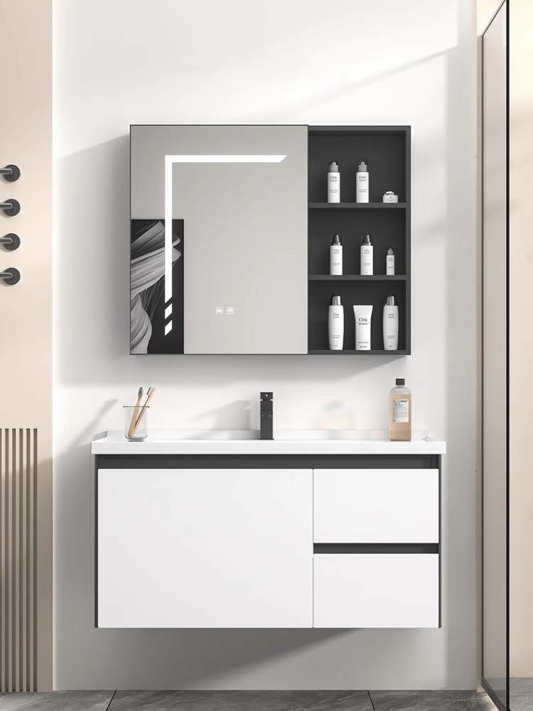 Nuevo estilo lavabo de baño lavabo de roca Gabinete de la tabla de lavado de placa de lavabo gabinete de baño de aluminio espacio combinación integrado lavabo de cerámica