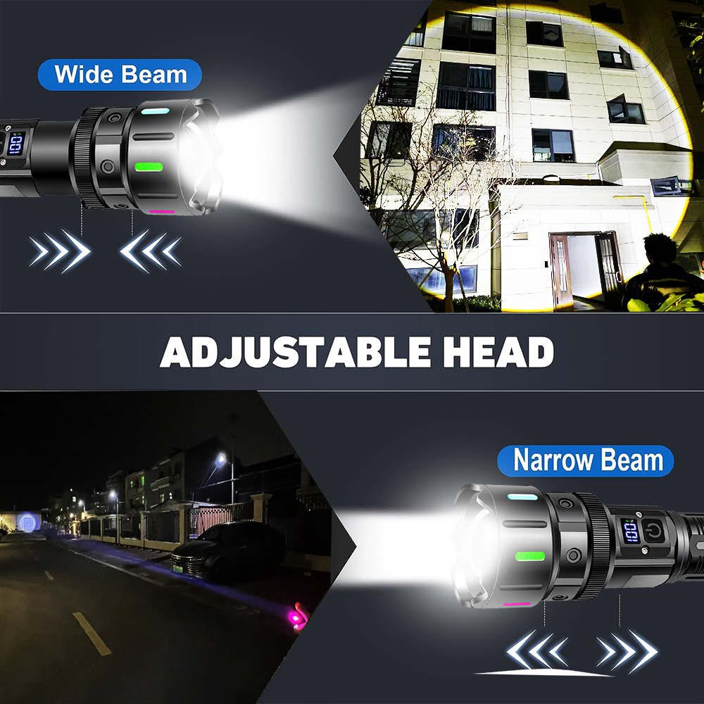 Nueva linterna láser blanca transfronteriza Pantalla digital con zoom recargable TYPE-C con luz fluorescente fuerte linterna led de larga distancia