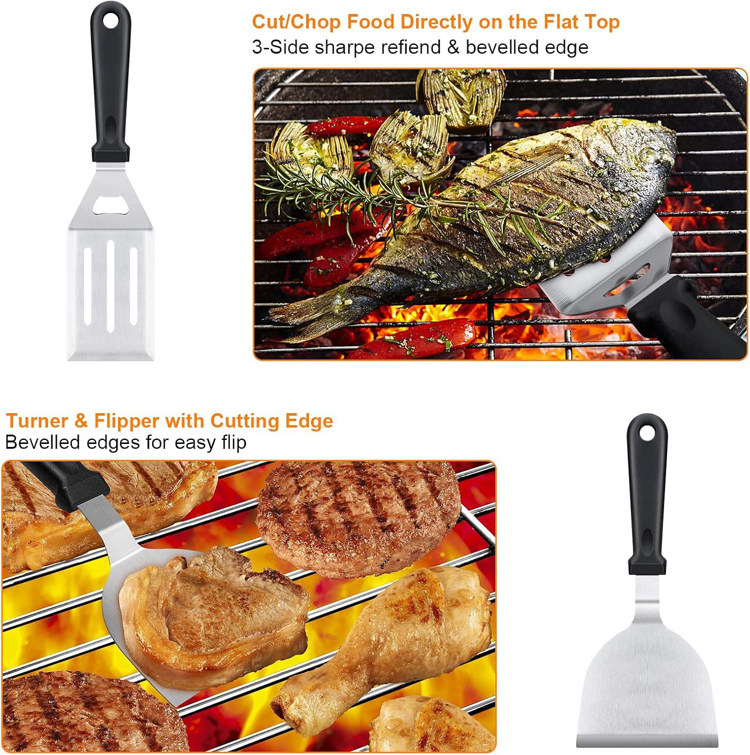 Amazon Hot sale acero inoxidable parrilla set camping al aire libre barbecue barbecue pala de hamburguesa combinación parrilla herramienta