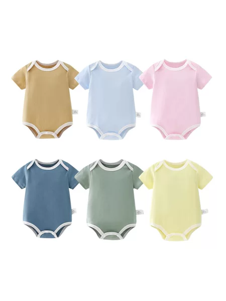 Triangle Crawling Clothes Baby Short-Sleeved One-Piece Thin Summer Male and Female Baby Baby Clothes Going Out Newborn Pure Color 2025