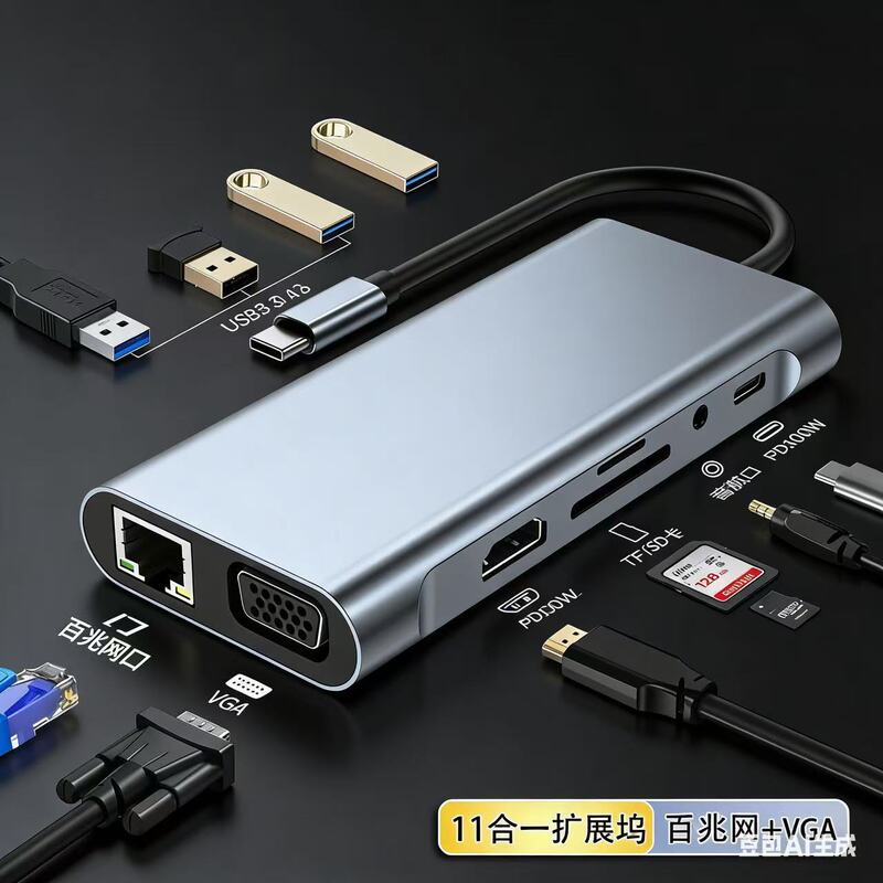 Typec Eleven-In-One Hub Expansion Dock Suitable for iPad Tablet Computer Gaming Handheld Device Network Card Hd4K Expansion Dock