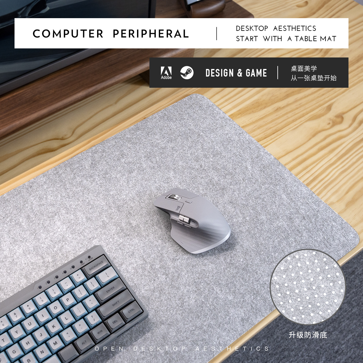 Alfombrilla de ratón de fieltro extra grande, para escritorio, antideslizante bajo el teclado, almohadilla de escritura de doble cara