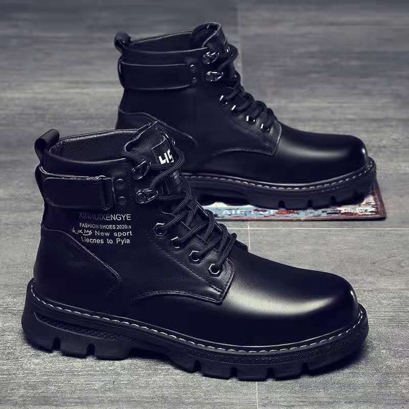 Botas Martin para hombre, primavera 2025, nuevas botas de cuero de estilo británico de caña alta, negras, para trabajo, motocicleta, calzado informal de cuero para primavera y otoño