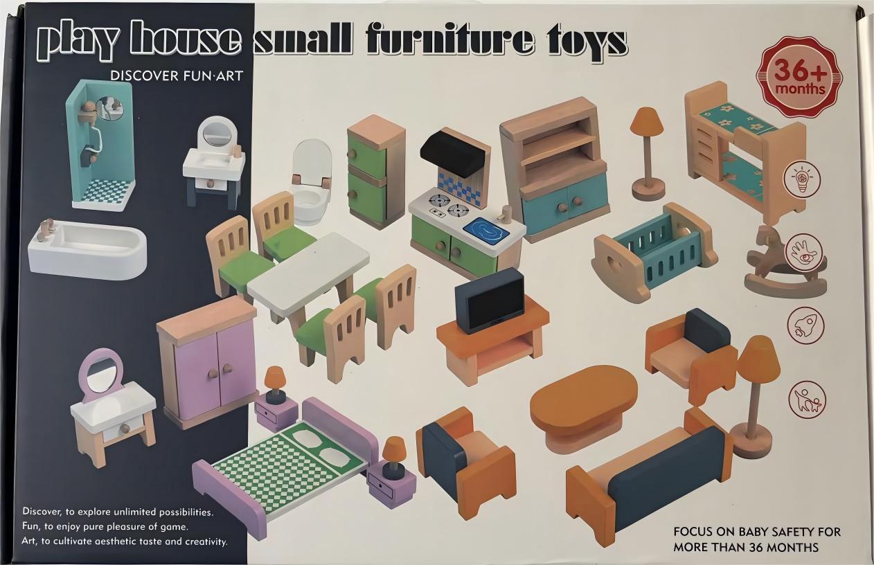 Accesorios de decoración de casa para niños Mini simulación de madera Juego de muebles pequeños Escena modelo Sofá en miniatura Mesa y silla Decoración