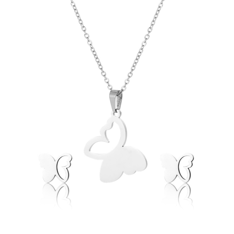 European and American fashion new butterfly pendant necklace earrings set