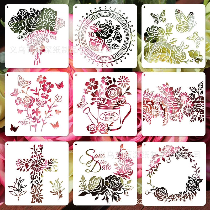 Трансграничная роза Остров тема ажурной живописи шаблон розы бабочки сад роспись струйной струи DIY украшения