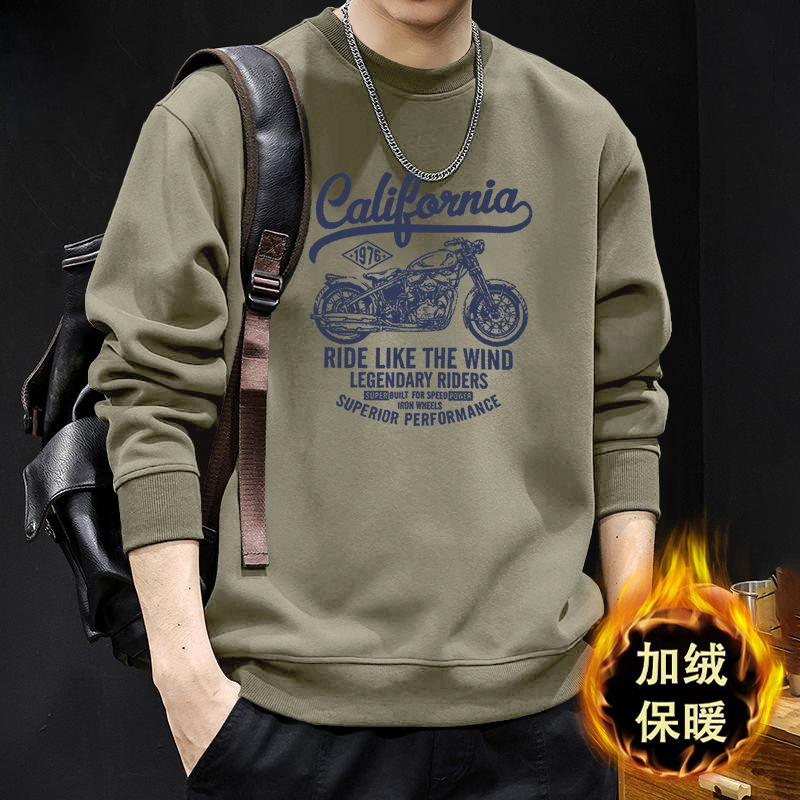 Suéter masculino primavera y otoño pesado estilo americano puerto viento de marea hookah cuello redondo manga larga chaqueta suelta camisa de base chaqueta