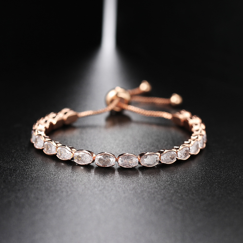 Simple Style Oval Copper Inlay Zircon Bracelets 1 Piece