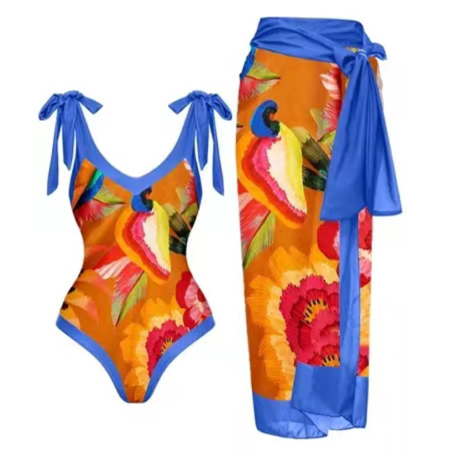 Retro Bird Print Swimsuit 1