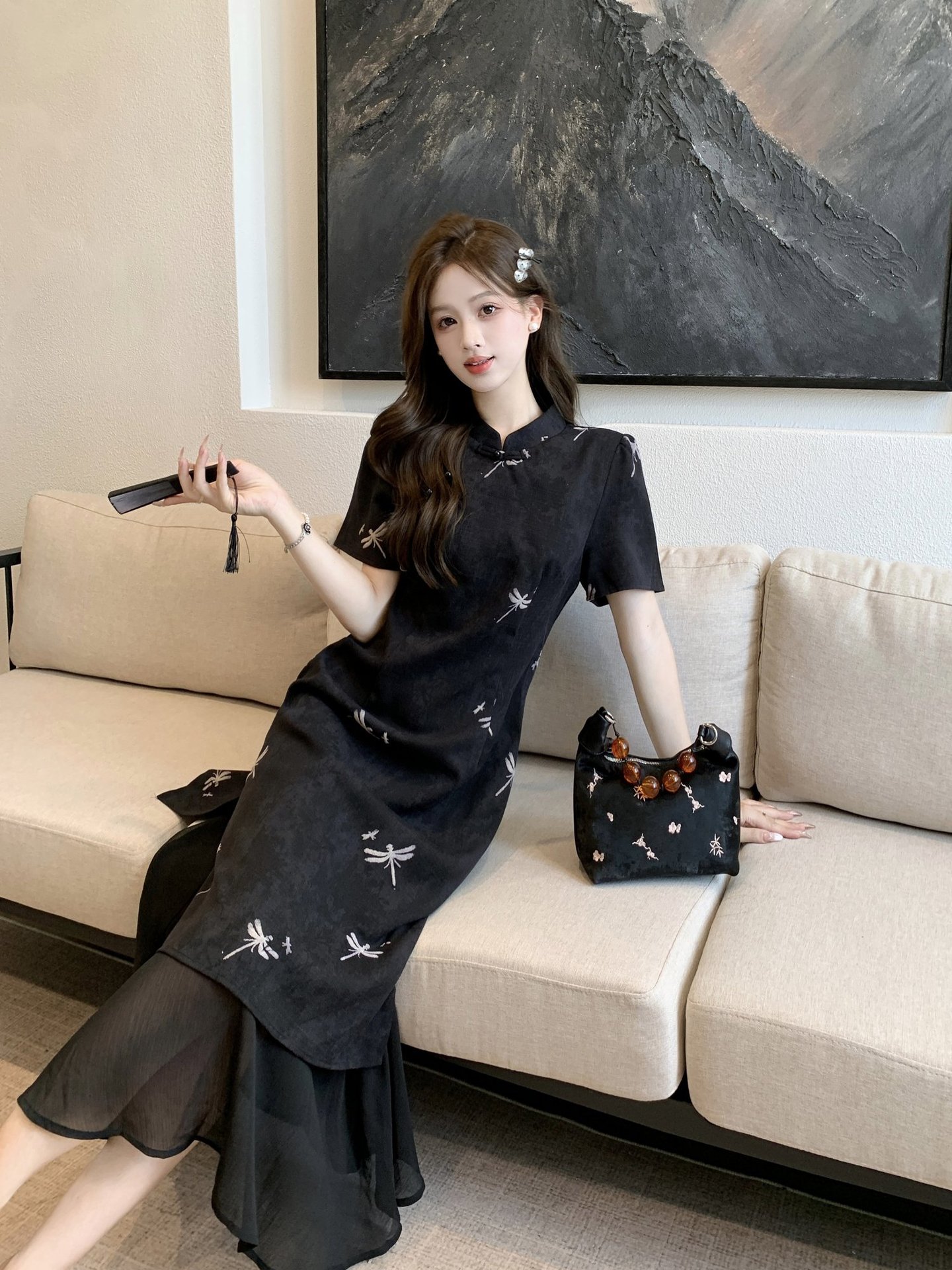 GraceChic New Chinese National Style Buttoned Cheongsam For Women Summer Plus Size Slimming High-end Elegant Long Dress_voghion.com