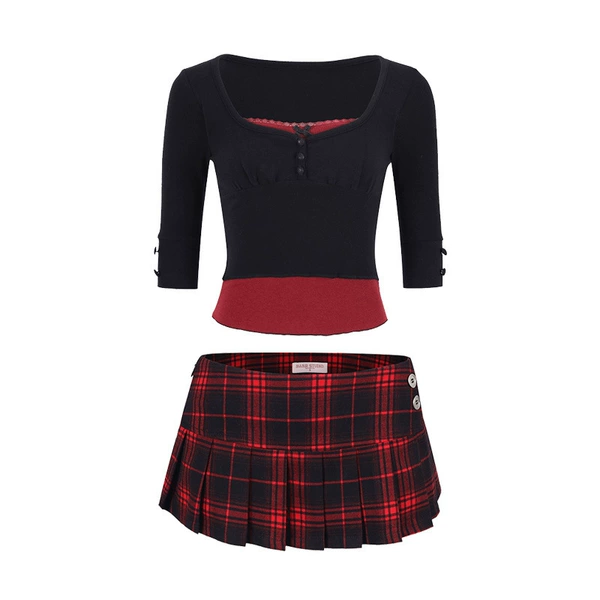 Lace set, T-shirt, pleated skirt