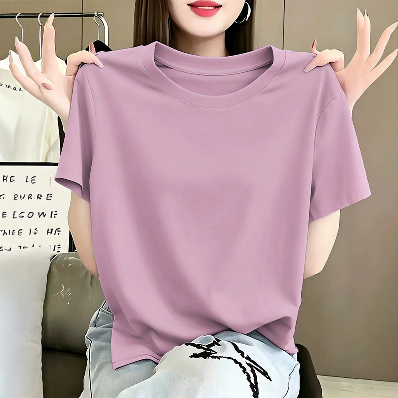 Pure cotton short-sleeve T-shirt for women, summer plus-size, suitable for plus-size ladies and middle-aged mothers, loose fit, regular shoulder, slimming, solid color top Pure cotton short-sleeve T-shirt for women, summer plus-size, suitable for plus-size ladies and middle-aged mothers, loose fit, regular shoulder, slimming, solid color top