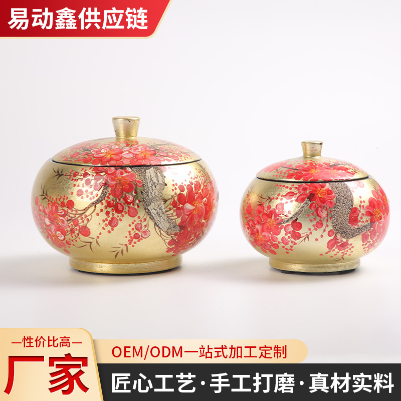 越南进口漆器漆器摆件软装日式漆器糖果罐风水手工打磨鸡蛋壳镶钳