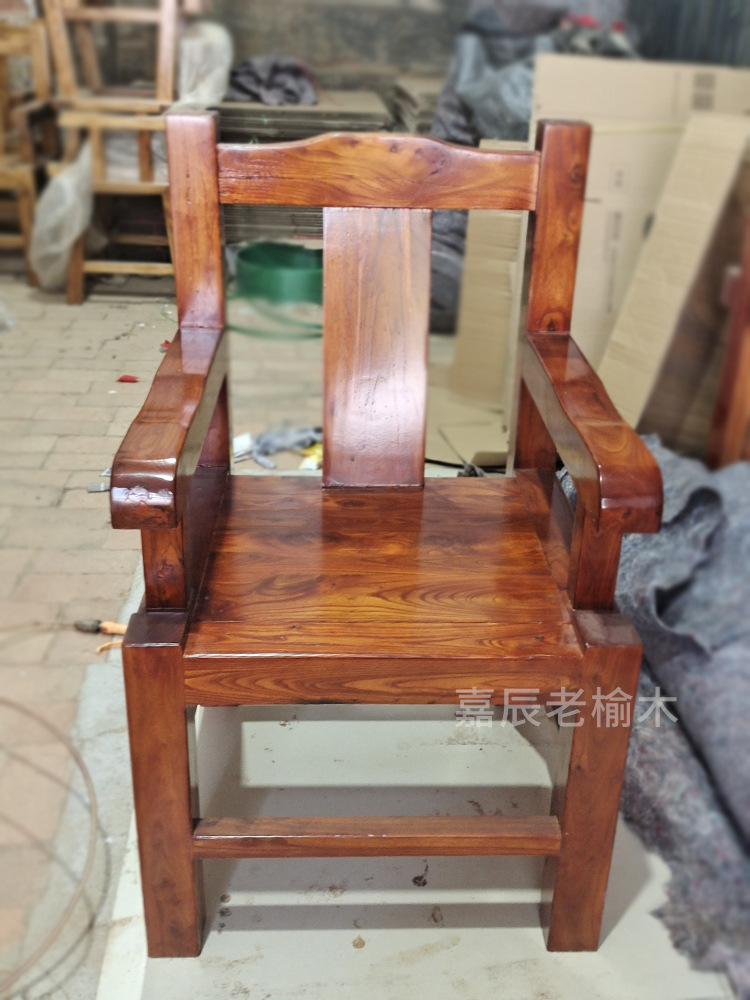 Solid Elm Wood Chair for Long Sitting, High Backrest, Home Dining Chair, Office Armchair, Tea Table Seat, Master Small Stool