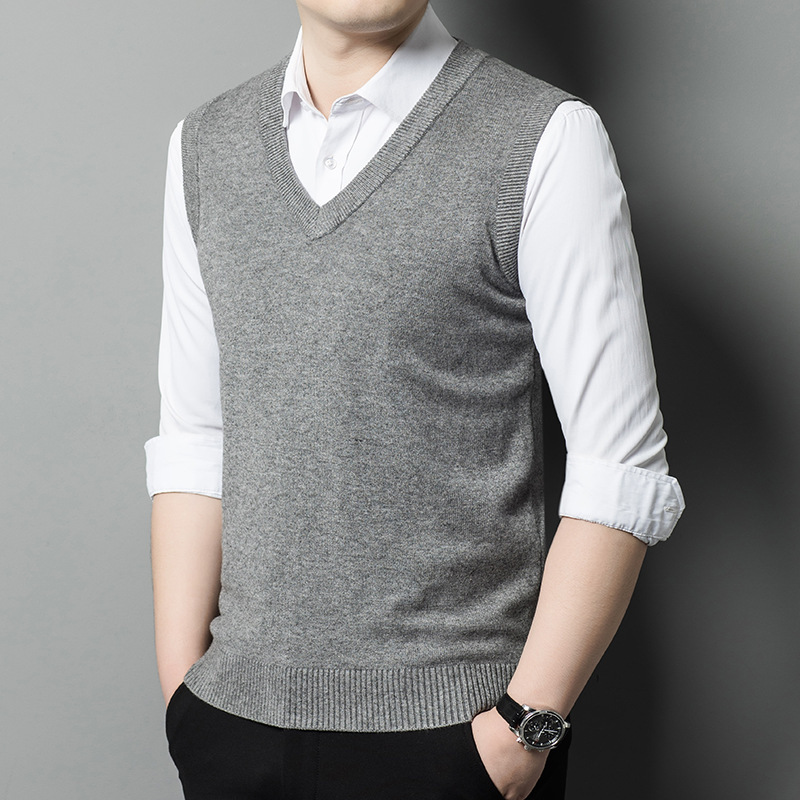 Autumn and Winter Tommy Coat Wool Sweater Vest Men's Middle-aged Autumn and Winter Dad's Sleeveless Middle-aged Business Thickened Vest