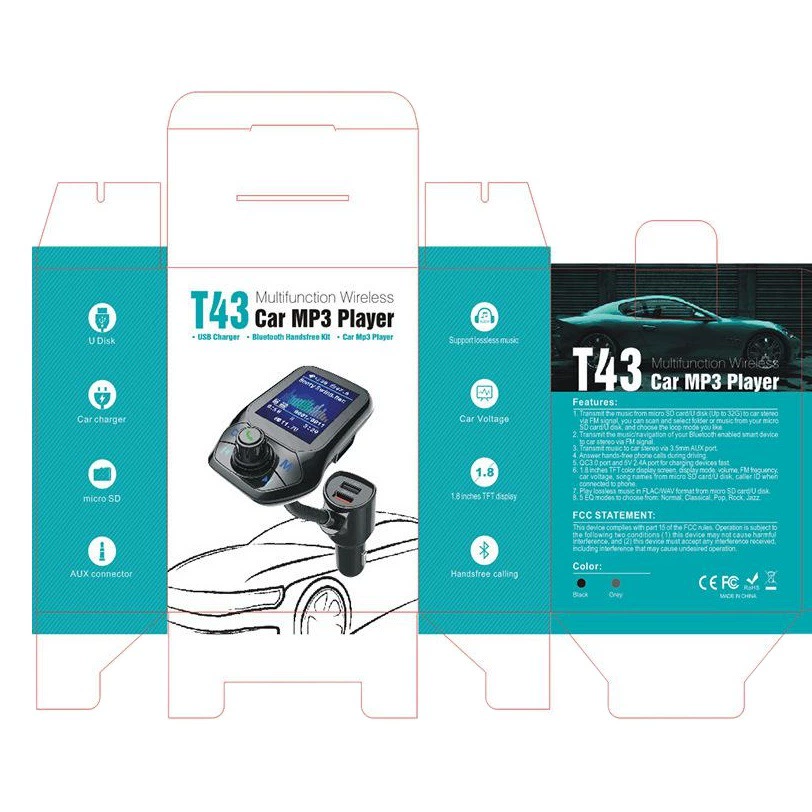 Трансграничная электронная коммерция, автомобильный Bluetooth MP3-плеер, U-диск, музыкальный USB-адаптер, умное автомобильное зарядное устройство QC3.0 для автомобилей.