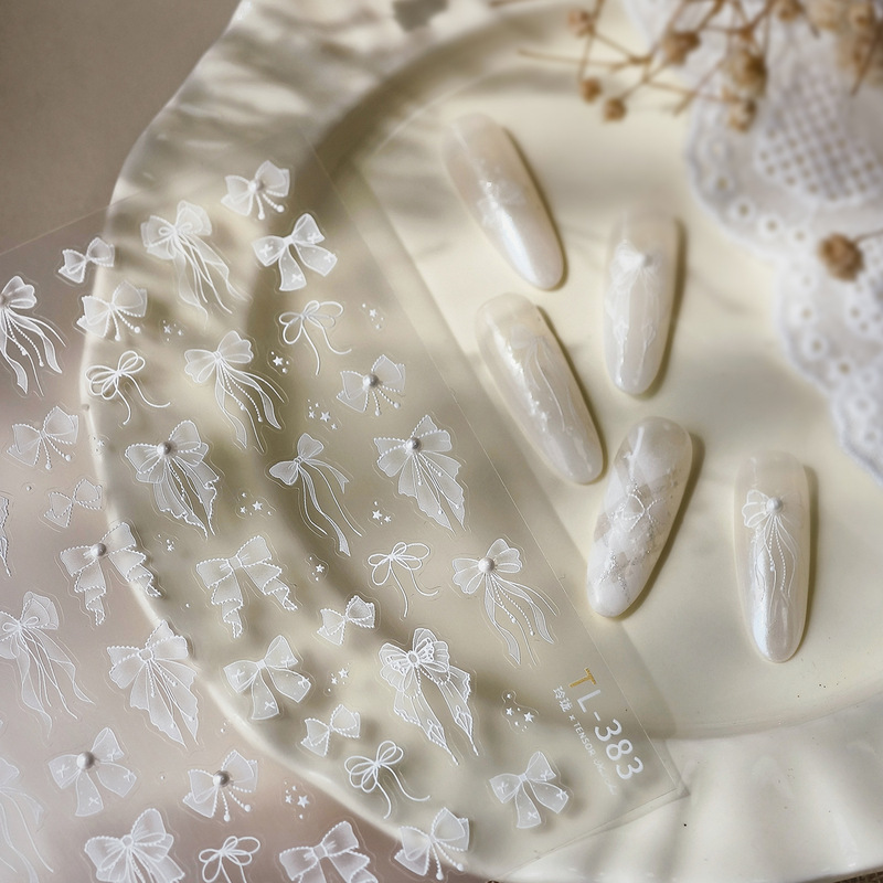Iron Fresh Lace Bow Nail Art Stickers Tl383 Simple High-End French Wedding Dress Bow Nail Stickers Iron Fresh Lace Bow Nail Art Stickers Tl383 Simple High-End French Wedding Dress Bow Nail Stickers