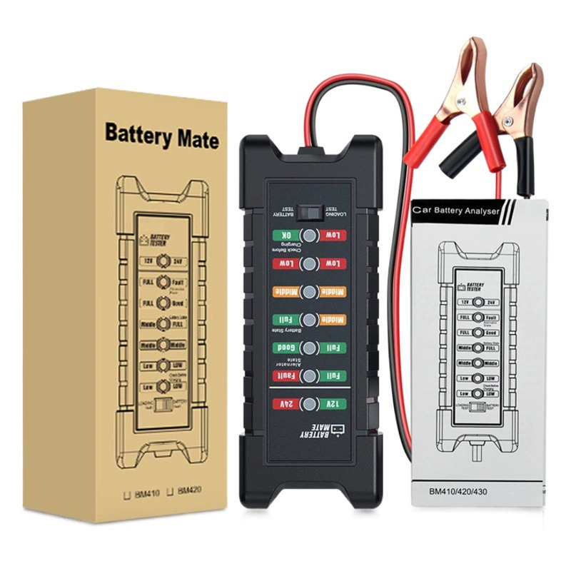 BM410 тестер батареи 12 В/24 В нагрузочный тест светодиодный умный автомобильный аккумулятор детектор клип