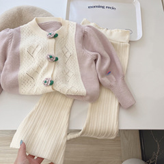 2023 Autumn New Korean Baby 3D Hook Flower Knitted Cardigan Children's Fashionable Sweater Girls' Top Trendy 