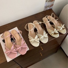 9655-1 Rough French Evening Butterfly Bow Open-Toe Roman Sandals Fairy Shoes 2024 Summer New Arrival
