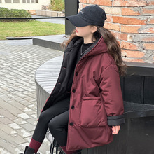 女童两面穿棉衣女孩冬季加厚连帽长款棉服韩版中大童洋气保暖风衣