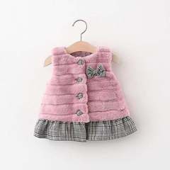 2021 Autumn New Girls' Butterfly Knot Hem Checkered Wool Cardigan Vests Children's Wholesale 1243