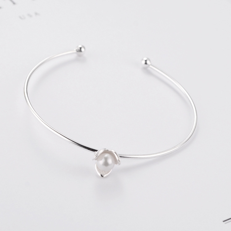 Mujeres s925 pulsera de plata esterlina verano nuevo regalo cumpleaños estilo coreano simple pequeña flor perla abierta joyería
