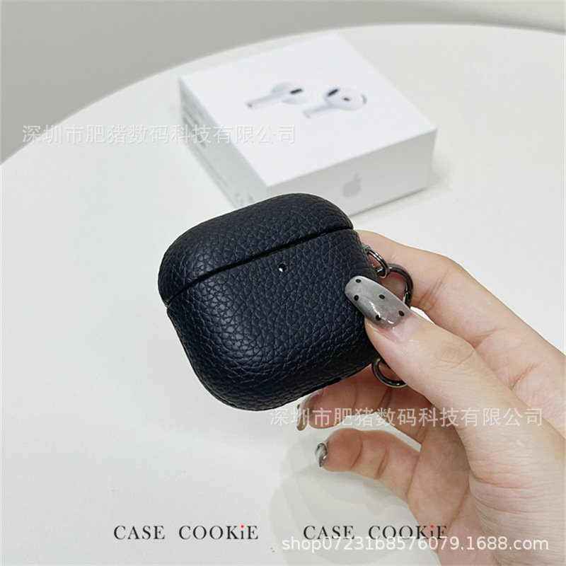 Patrón de lichi PU piel airpods4 funda protectora todo incluido piel aripodspro2 generación auriculares estuche Pro funda blanda