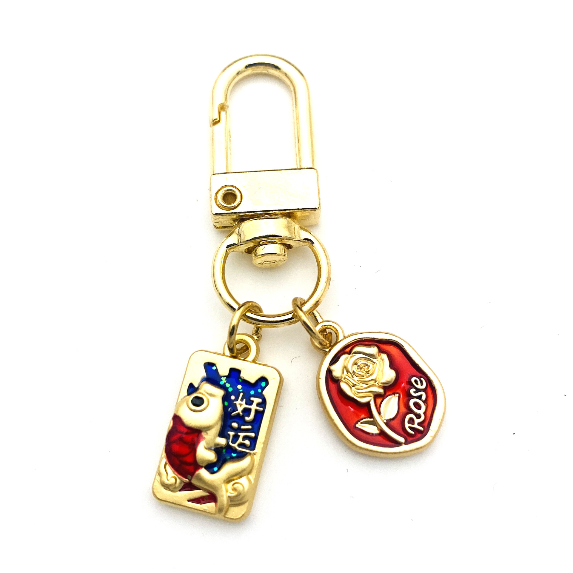 Estilo nacional Goldfish Lucky llavero personalizado texto creativo saludos estudiante mochila coche clave colgante