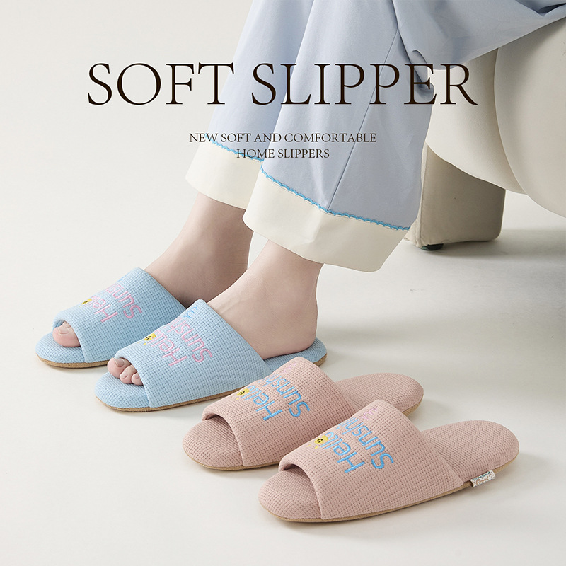 爆款四季居家室内拖鞋女静音软底木地板布艺刺绣凉拖鞋男防臭可机