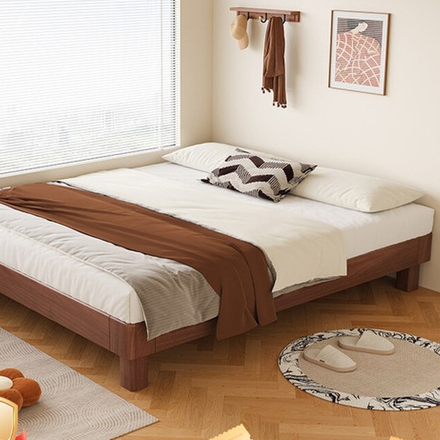 All Solid Wood Platform Bed for Home Bedroom 2025 New Model Small Apartment Floating Bed Without Headboard Tatami Slatted Frame Bed