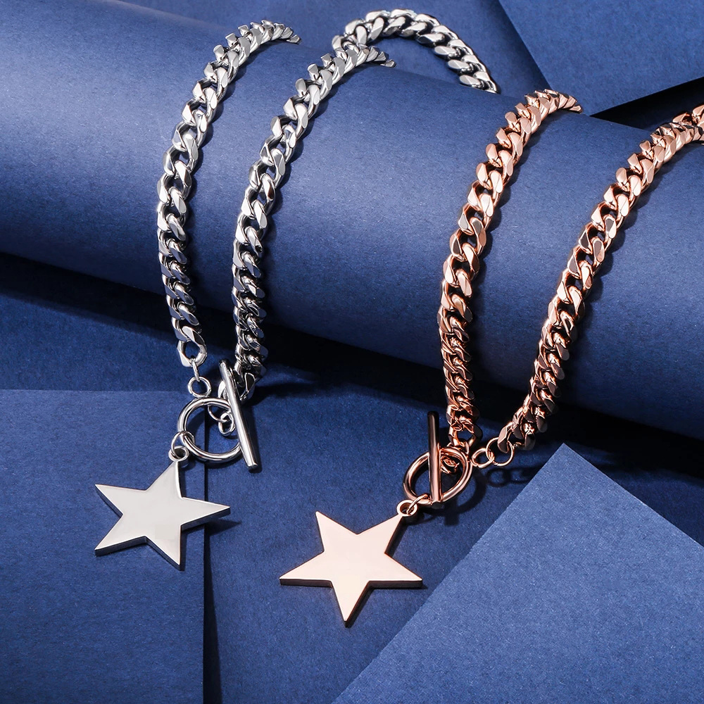 Five-pointed Star Stainless Steel Torque Necklace For Unisex_voghion.com