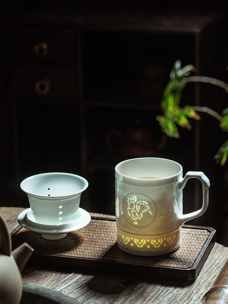 ✅非遗玲珑手工陶瓷带漏茶杯生肖泡茶杯办公杯水杯送礼
