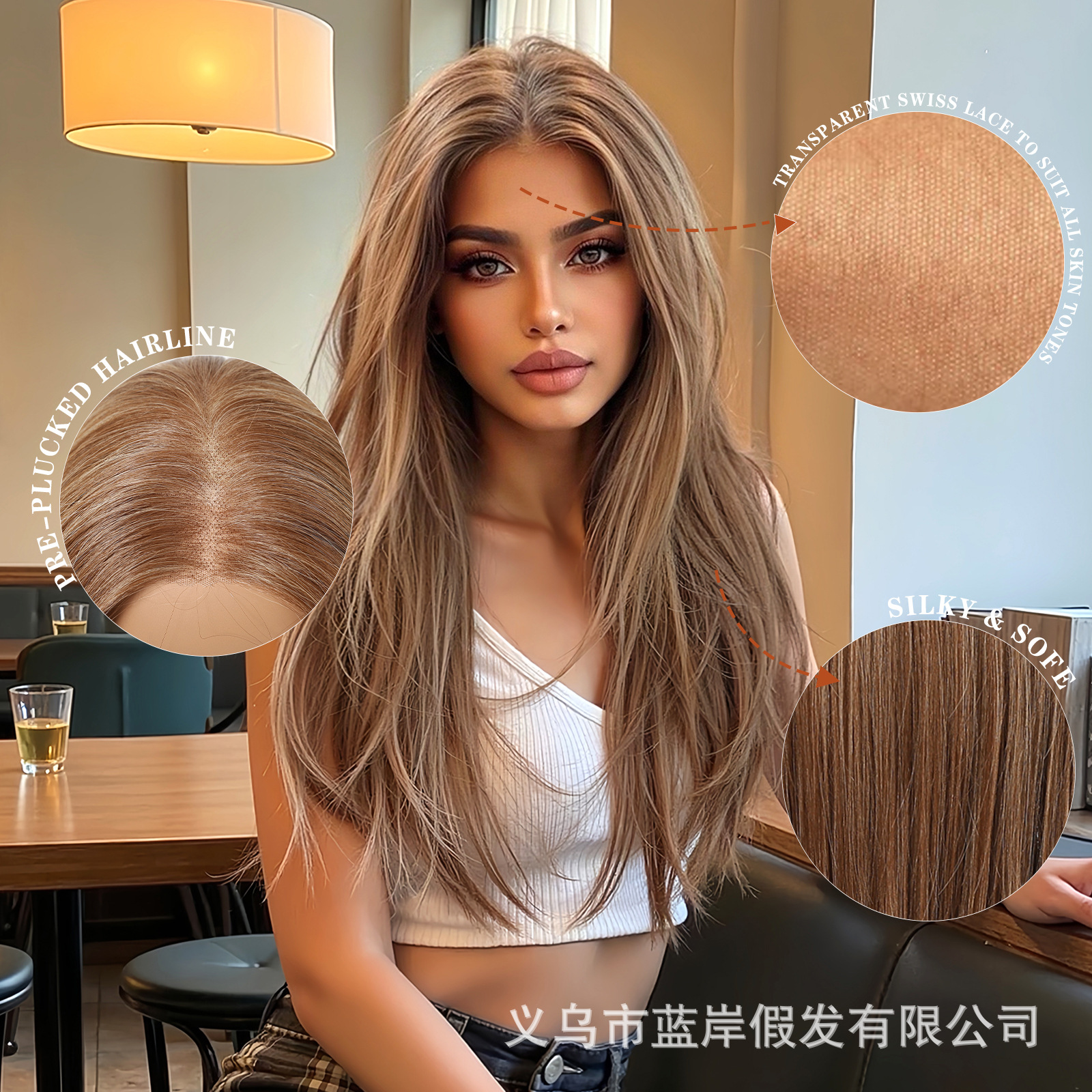 Nuevo estilo transfronterizo estilo europeo y americano 13*6 peluca de encaje de área grande a voluntad, punto de fábrica marrón de alto nivel