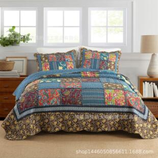 New Foreign Trade Pastoral Patchwork Quilted Quilt Cotton South Korea Bed Cover Pink Caterpillar Summer Quilt Bed Sheet Three-piece Set