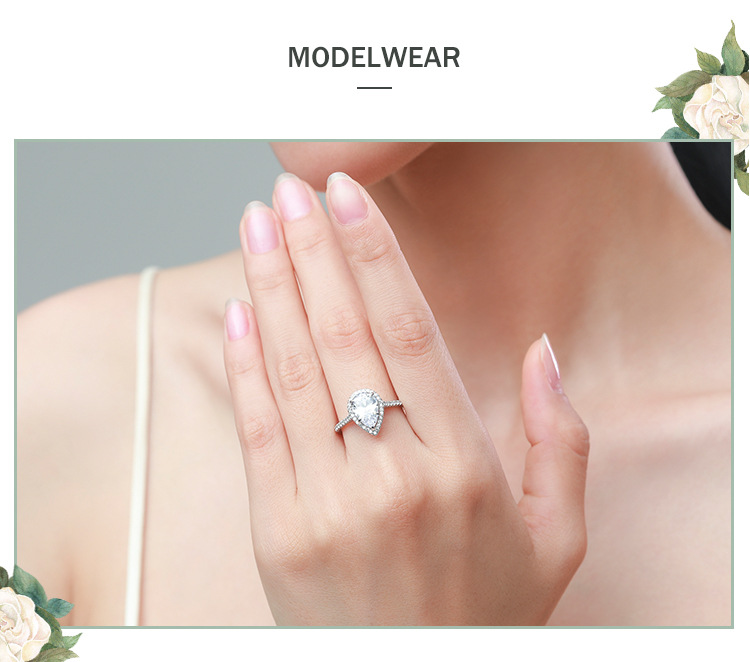 Luxurious Water Droplets Sterling Silver Inlay Zircon Rings