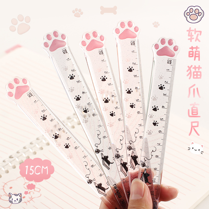 Cute Cat Paws Transparent Plastic Ruler 15cm Drawing and Measuring Ruler for Students - Multi-functional and Specifically Designed for School Use